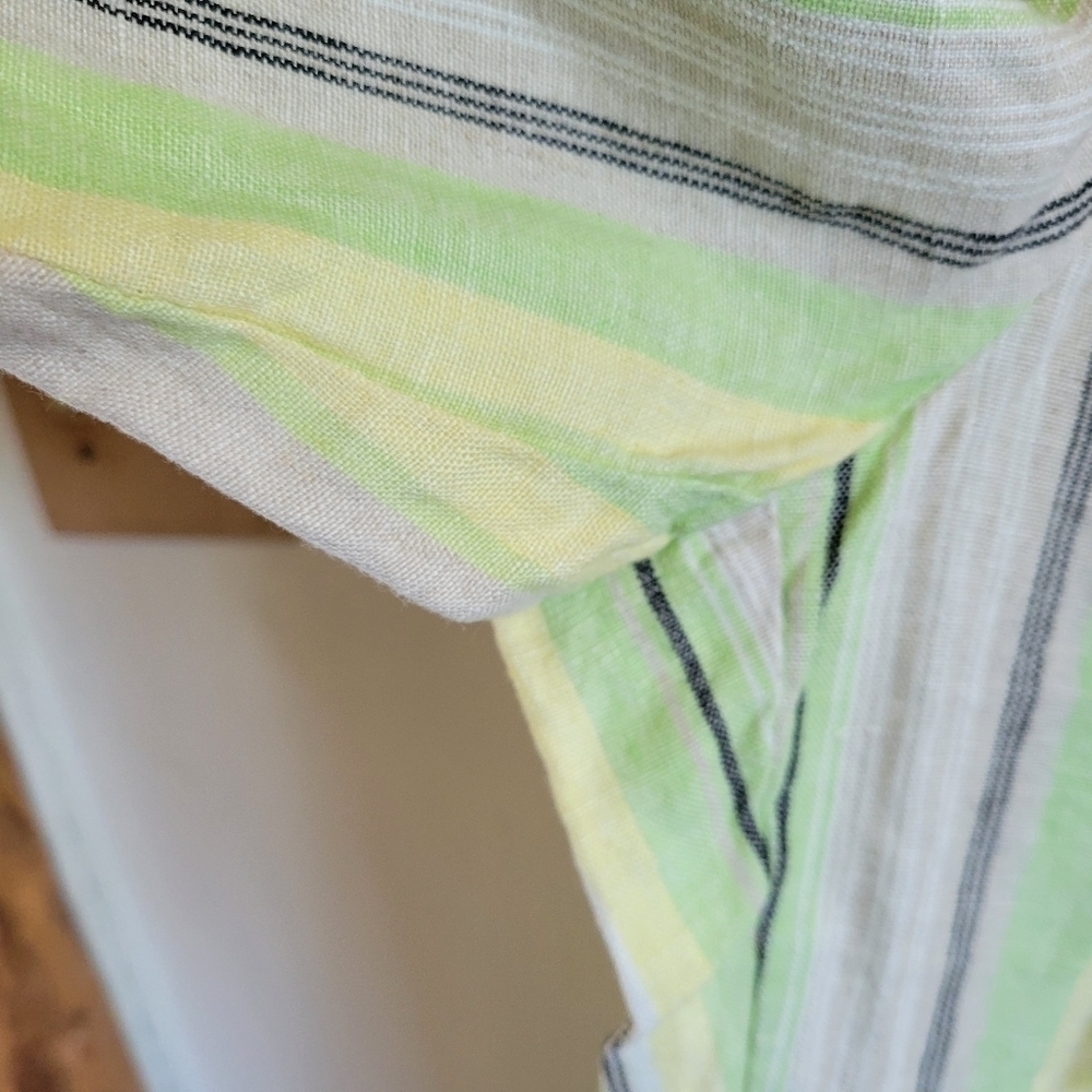 JENNIFER Moore 100% Linen Wide Leg Pant Cropped Tan Green Stripe 8 Petite Medium - Picture 5 of 9